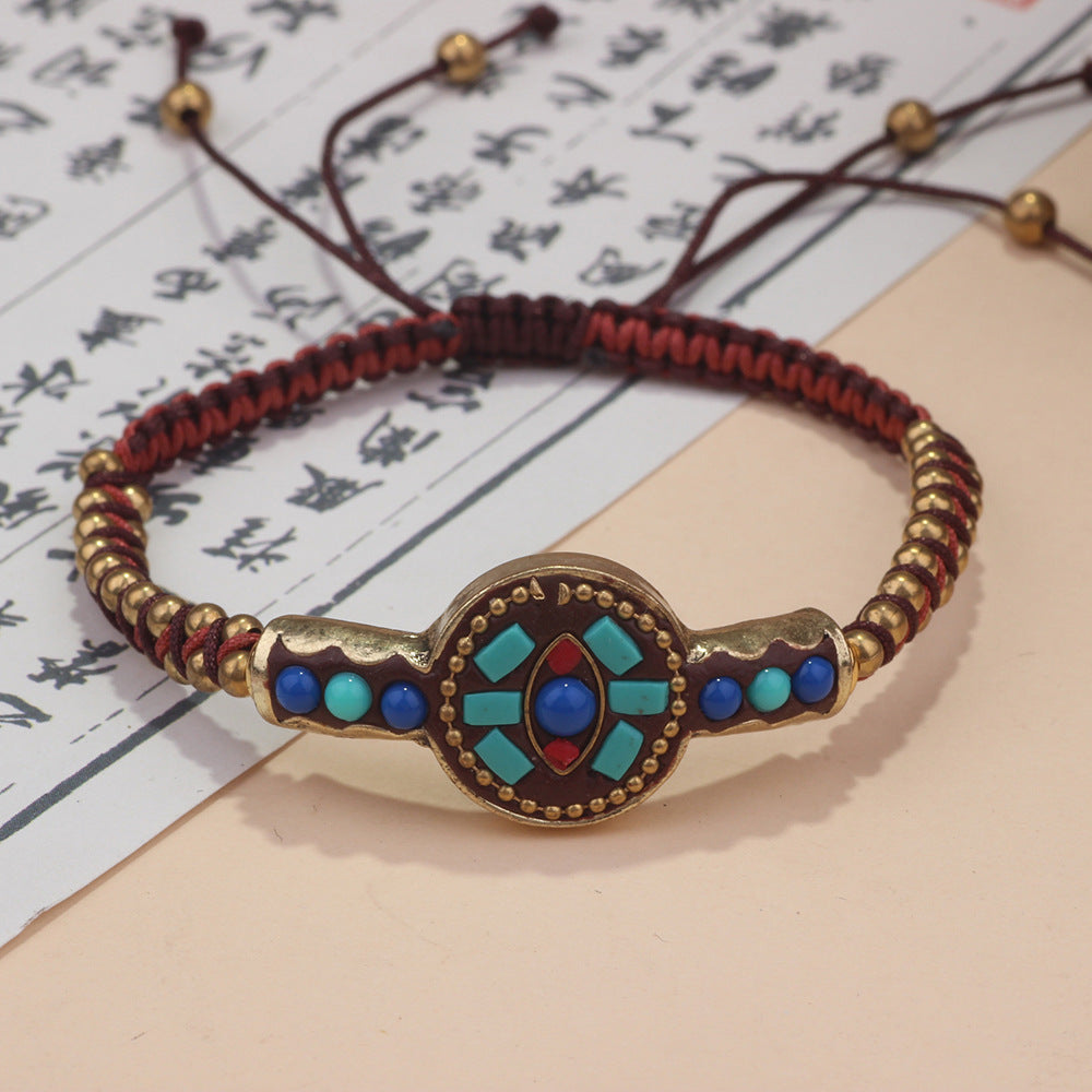 Tribal Braid Nepal Bracelets In Copper, Unisex Ethnic Style Bracelets - view 4