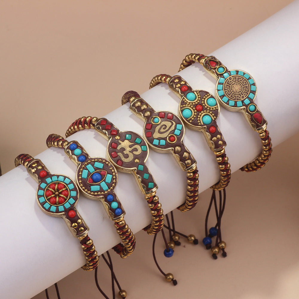 Tribal Braid Nepal Bracelets In Copper, Unisex Ethnic Style Bracelets - front view