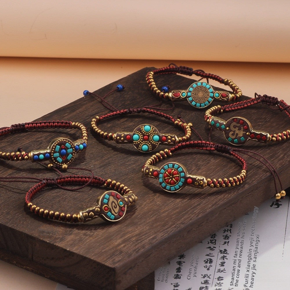 Tribal Braid Nepal Bracelets In Copper, Unisex Ethnic Style Bracelets - view 2