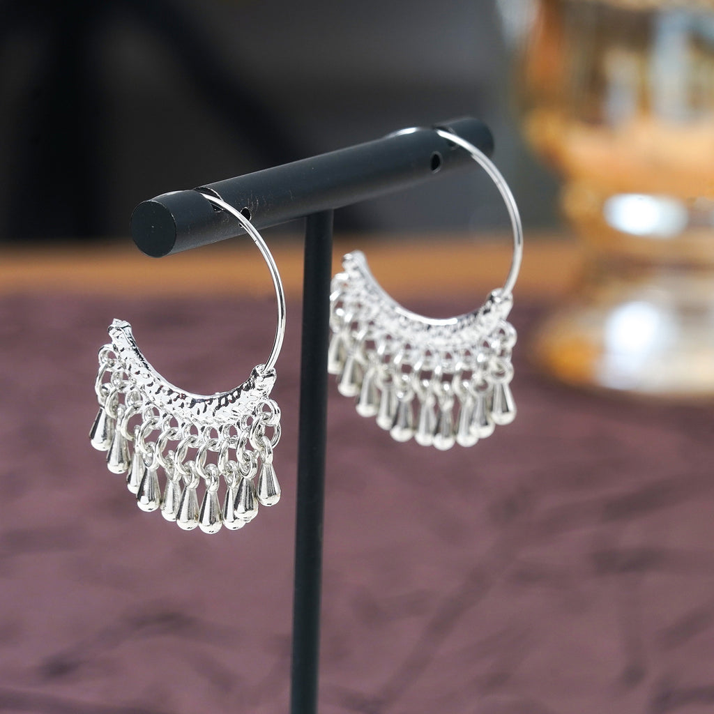 Water Droplets Tassel Ear Hook Earrings For Women In Alloy With Copper Ear Pins, Sweet Style Stud Earrings - front view