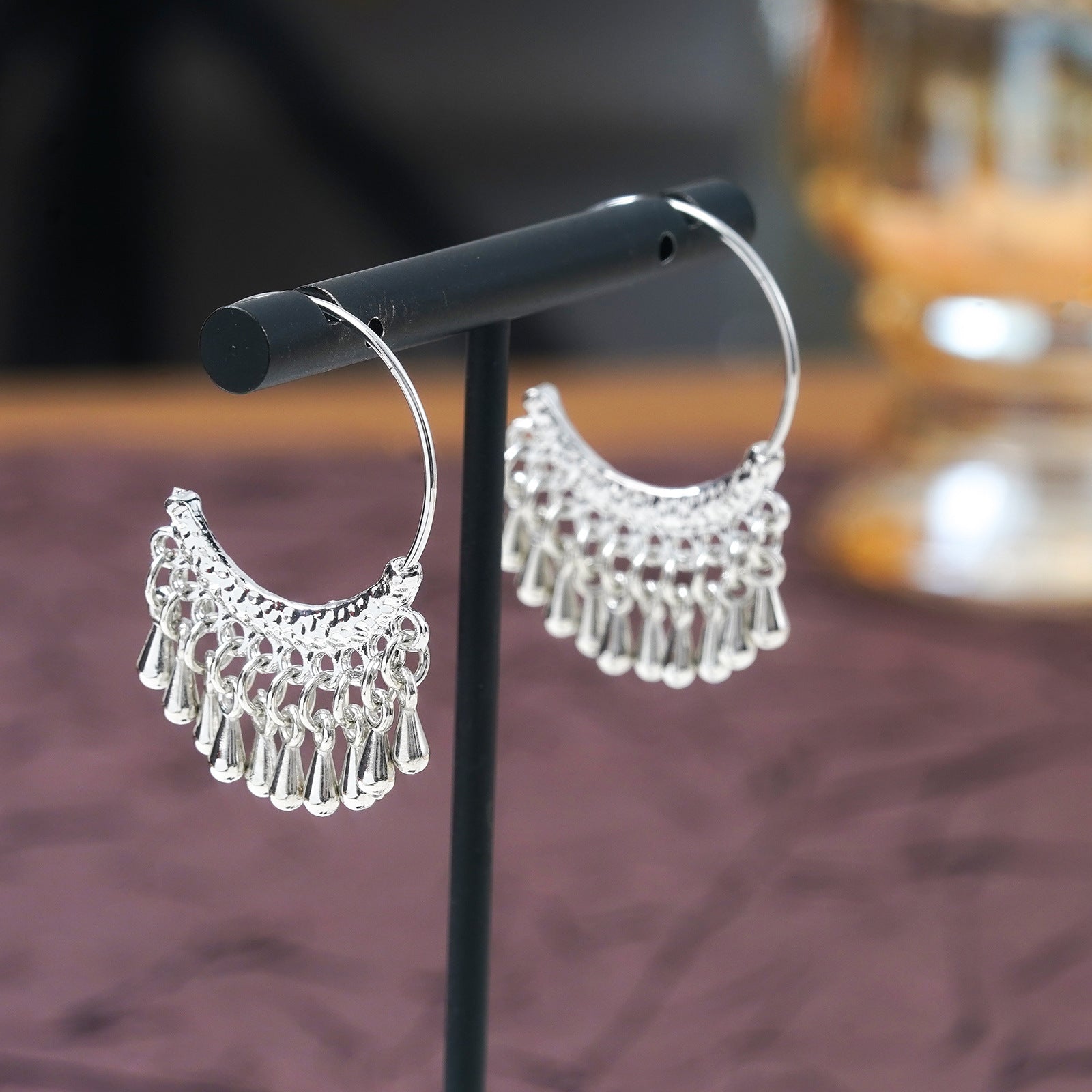 Water Droplets Tassel Ear Hook Earrings For Women In Alloy With Copper Ear Pins, Sweet Style Stud Earrings - front view