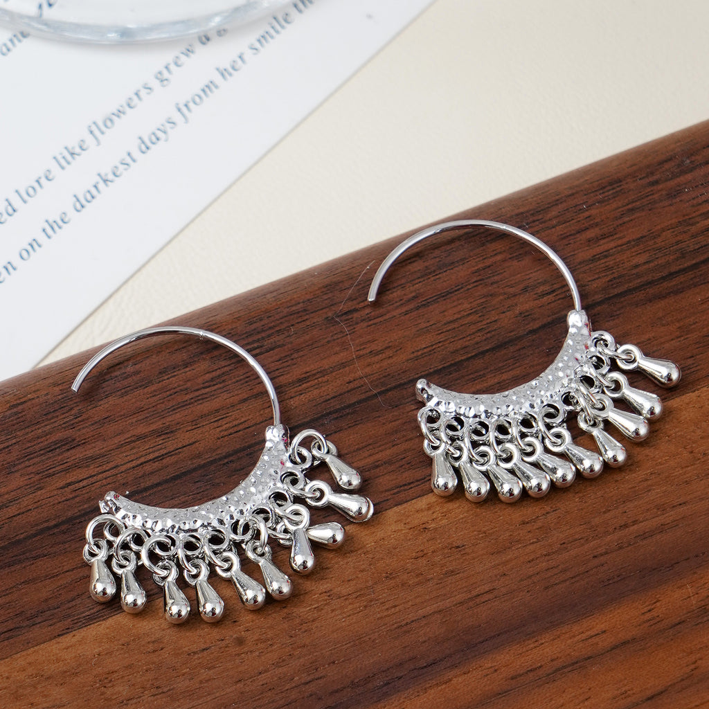 Water Droplets Tassel Ear Hook Earrings For Women In Alloy With Copper Ear Pins, Sweet Style Stud Earrings - view 4