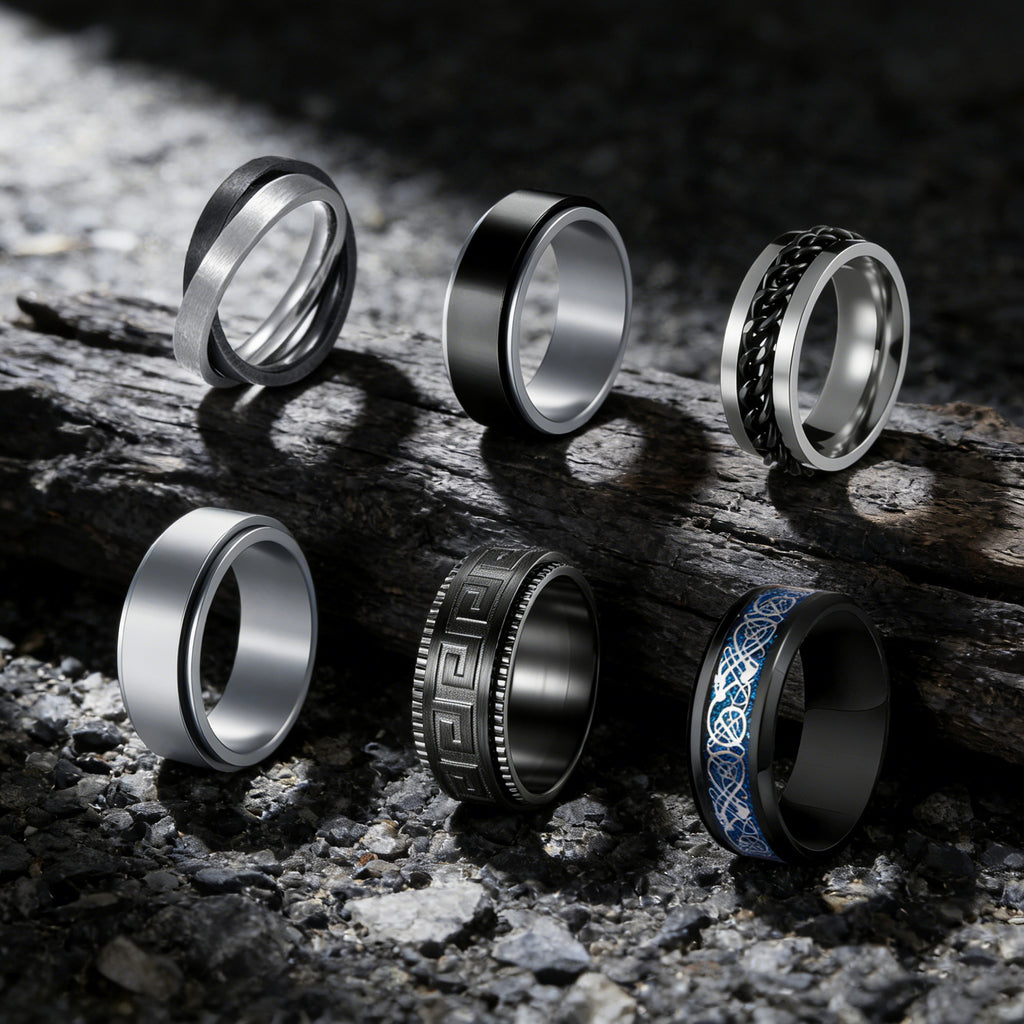 Unisex Double Ring Fidget Ring In 304 Stainless Steel With Electroplated Gold Plating Featuring Rotatable Design - front view