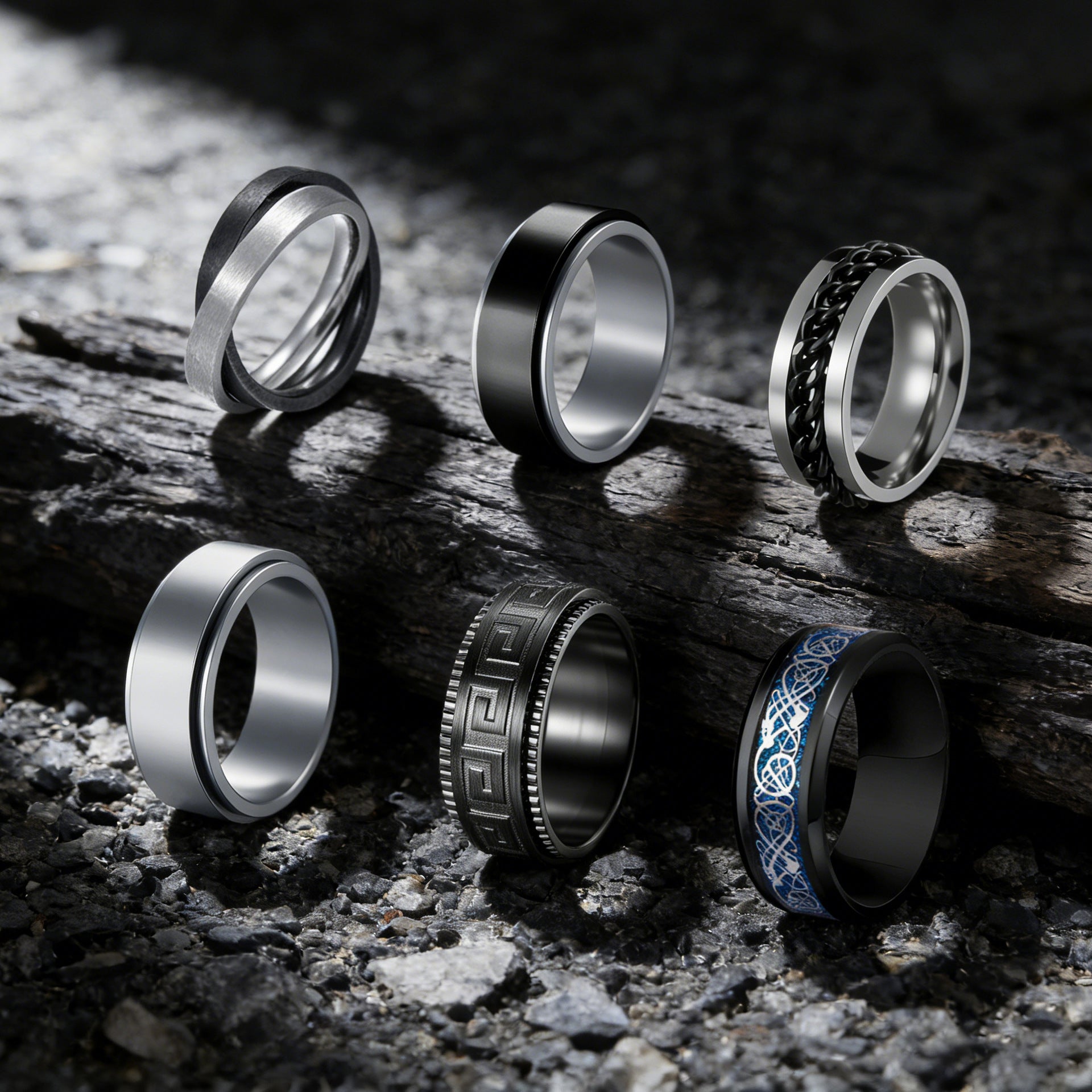 Unisex Double Ring Fidget Ring In 304 Stainless Steel With Electroplated Gold Plating Featuring Rotatable Design - front view