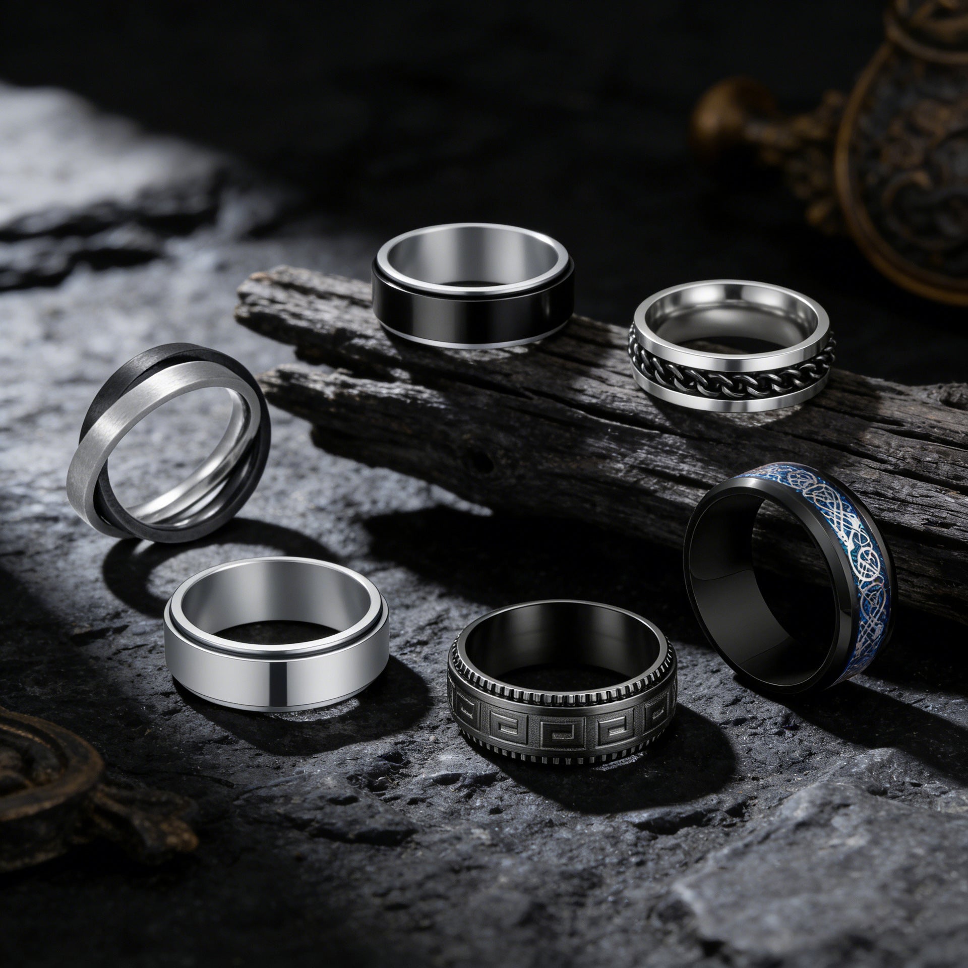 Unisex Double Ring Fidget Ring In 304 Stainless Steel With Electroplated Gold Plating Featuring Rotatable Design - view 2