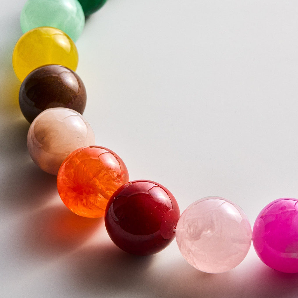 Bohemian Round Beaded Acrylic Necklace For Women With Multicolor Beaded Chain - view 3