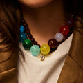 Bohemian Round Beaded Acrylic Necklace For Women With Multicolor Beaded Chain - front view