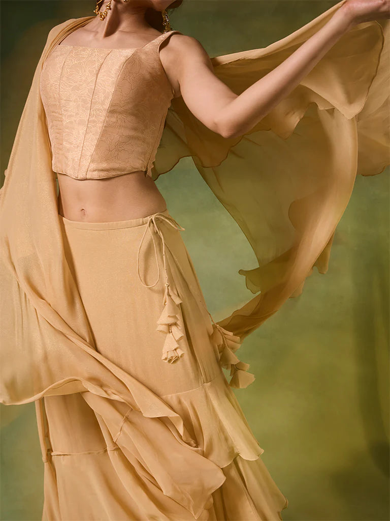 Ruffled Saree Set – Gold