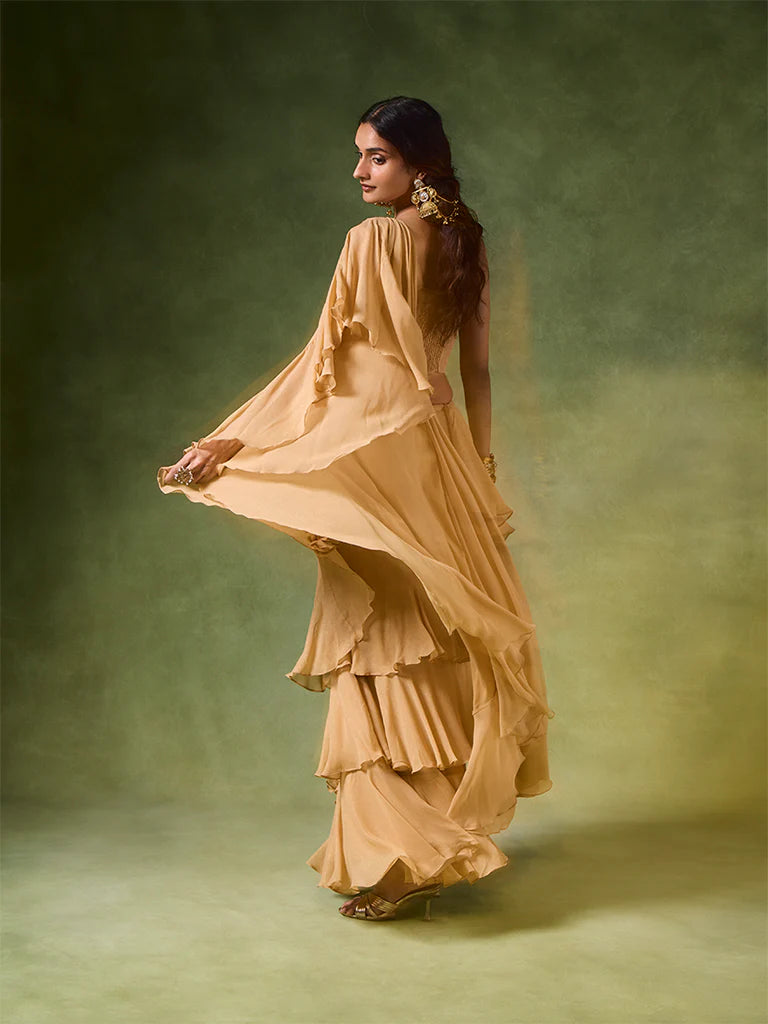 Ruffled Saree Set – Gold