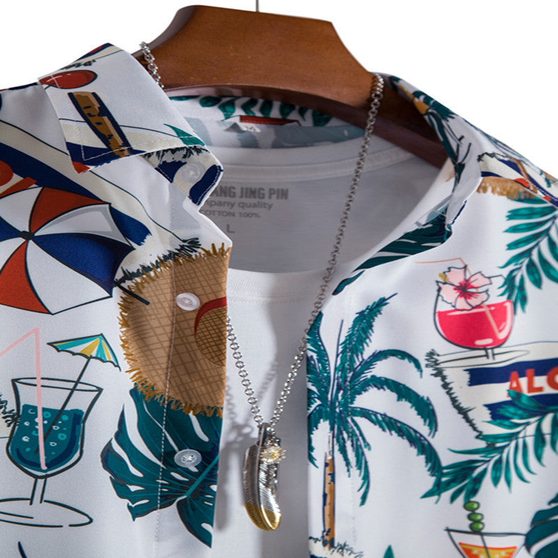 Ditsy Floral Basic Short Sleeve Men's Shirt In 4-Way Stretch Fabric With Printing And Lapel Collar - view 2