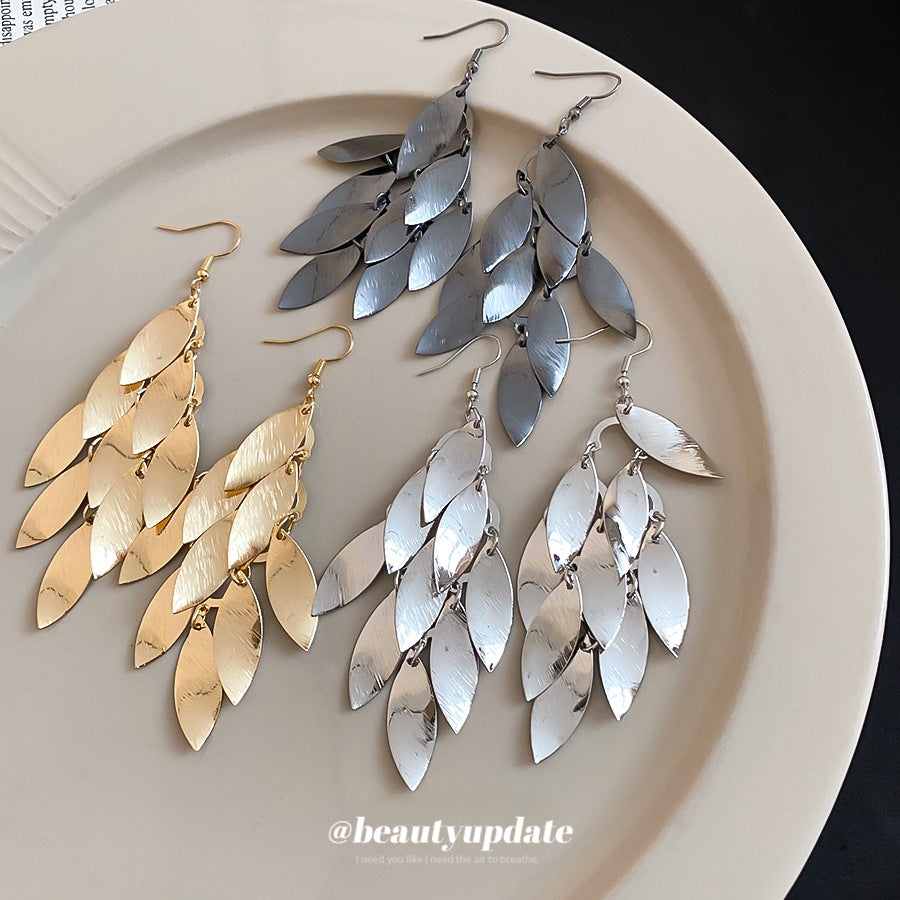 Leaves Tassel Earrings For Women With Gold Iron Ear Hooks And 304 Stainless Steel Ear Pins - view 2