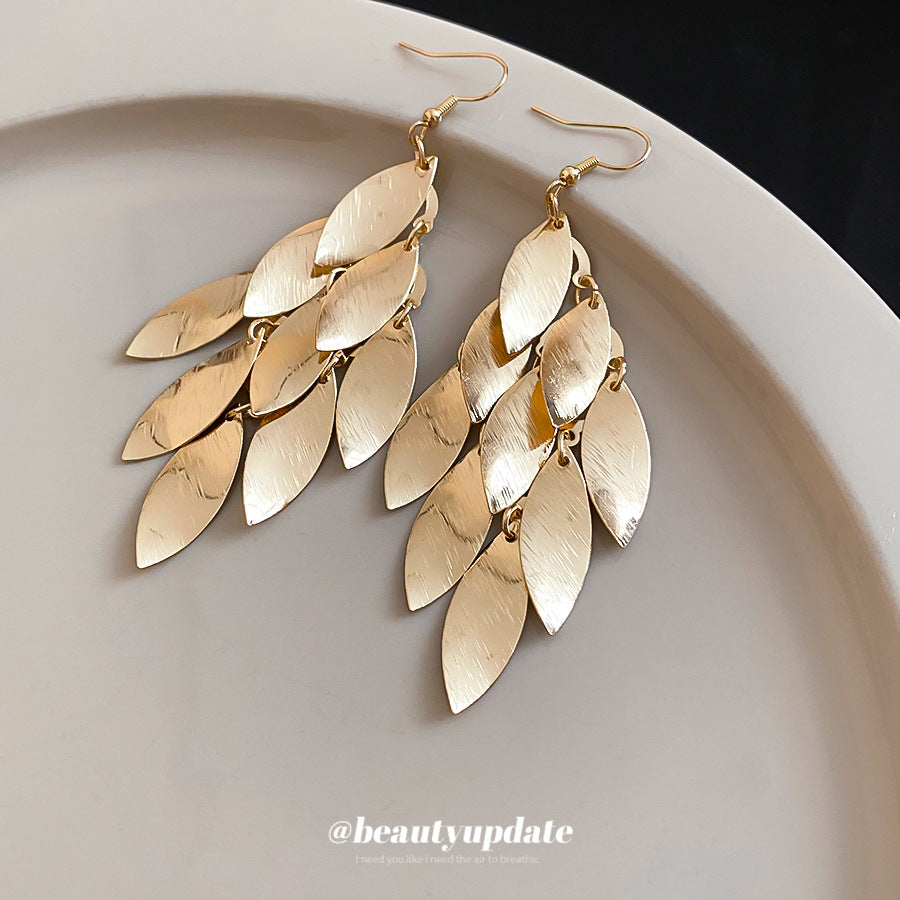 Leaves Tassel Earrings For Women With Gold Iron Ear Hooks And 304 Stainless Steel Ear Pins - view 4