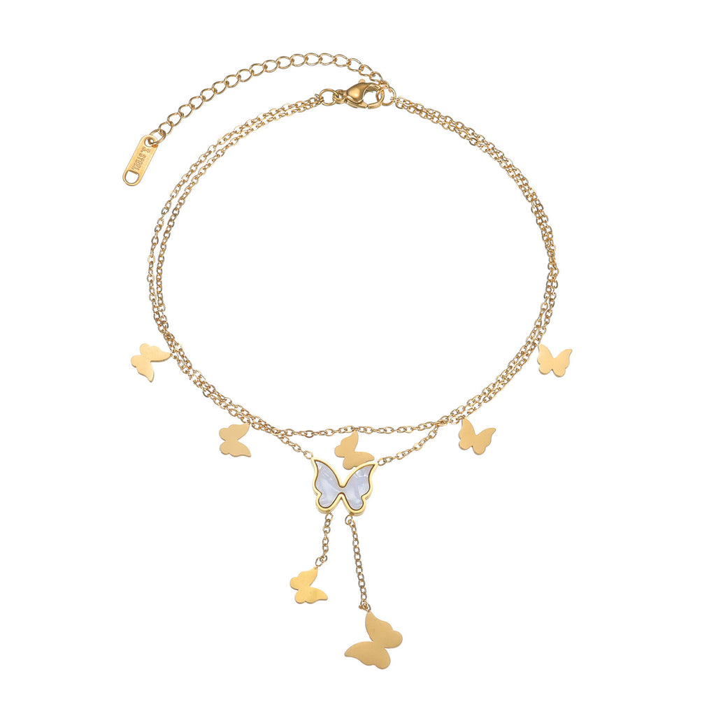 Simple Style Gold Tassel Butterfly Anklet For Women, Made Of Durable Titanium Steel - view 5