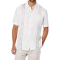 Hip-Hop Stripe Linen Blouse With Embroidery, Short Sleeve Men's Shirt - front view
