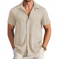 Casual Stripe Short Sleeve Men's Shirt In Polyester With Lapel Collar And Placket Front - front view