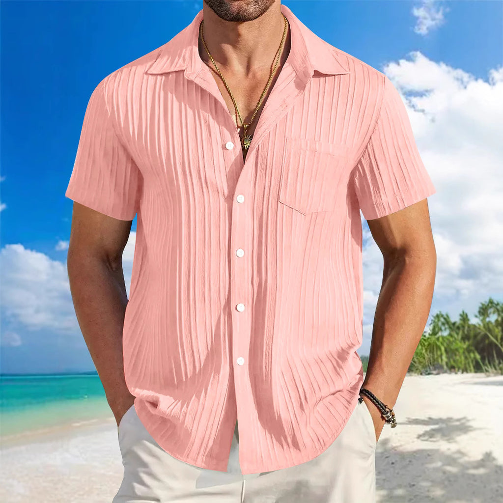 Casual Stripe Short Sleeve Men's Shirt In Polyester With Lapel Collar And Placket Front - view 4