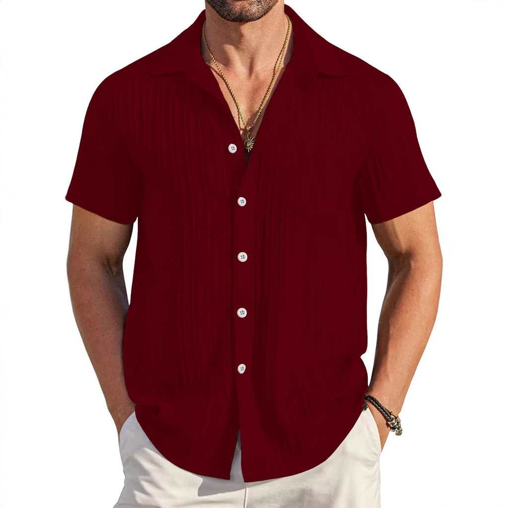 Casual Stripe Short Sleeve Men's Shirt In Polyester With Lapel Collar And Placket Front - view 5