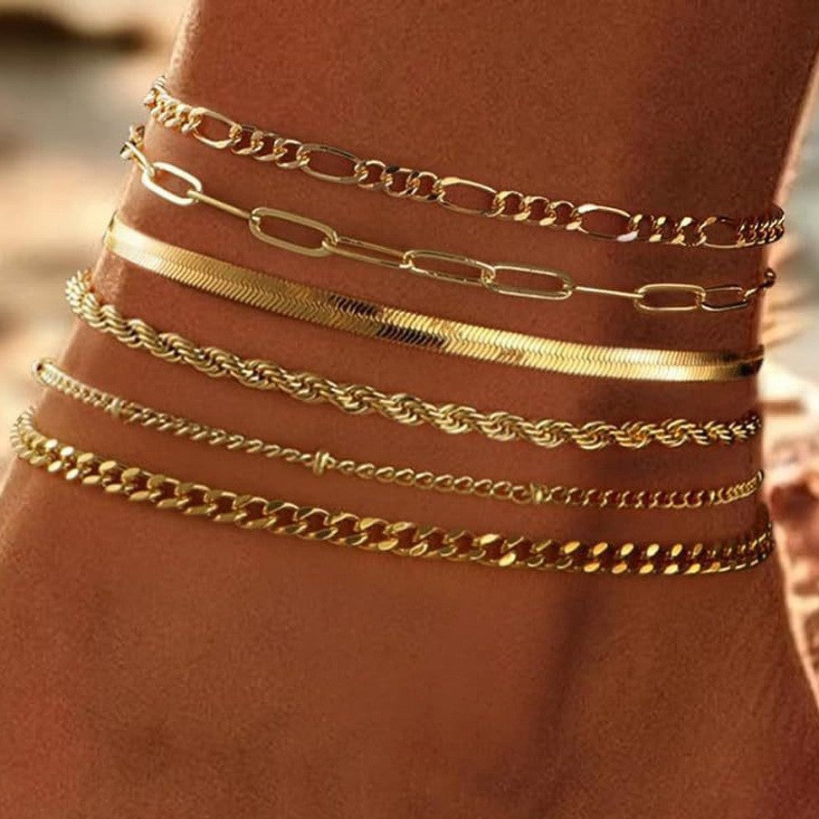 Gold 304 Stainless Steel Women's Anklet Featuring Geometric Design - front view