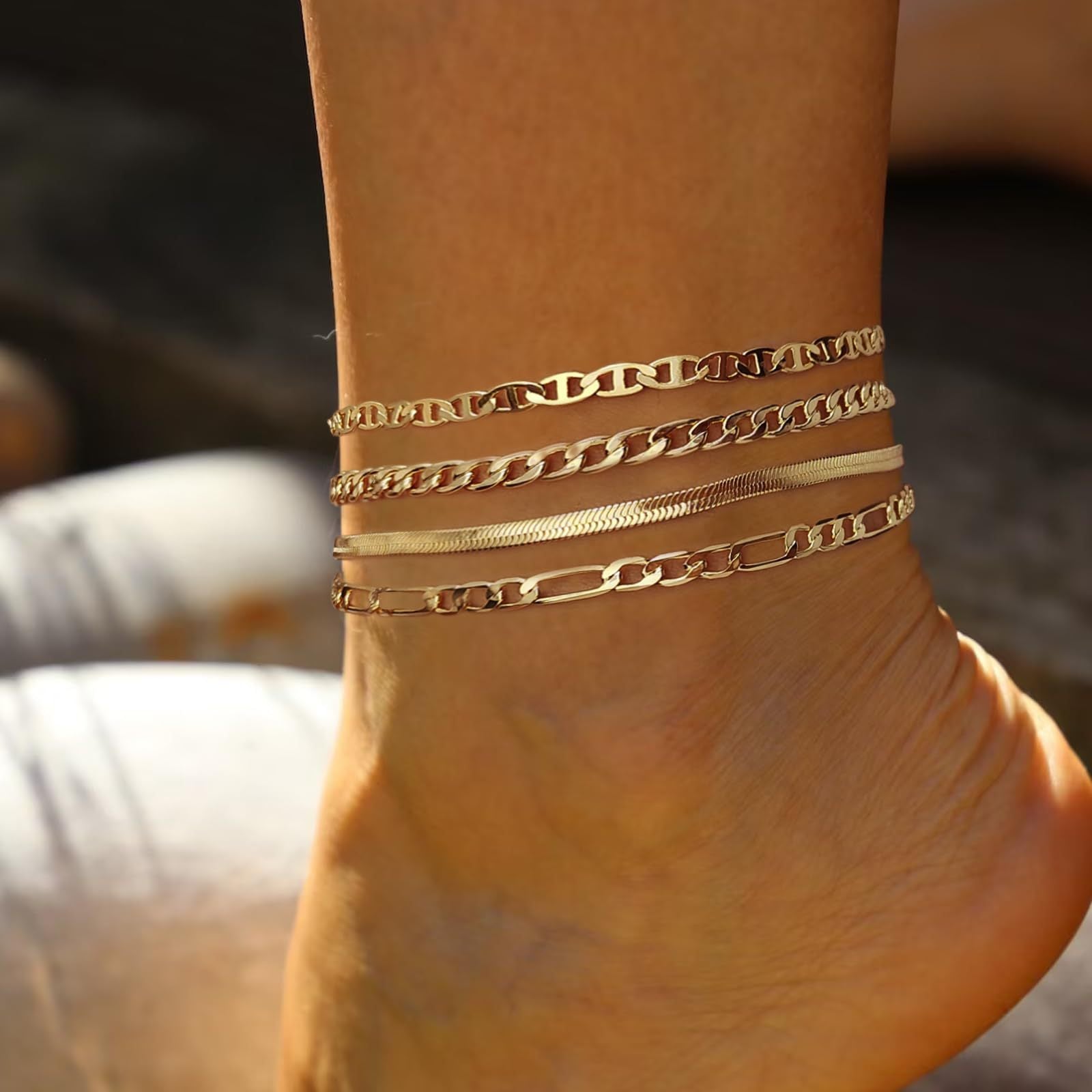 Gold 304 Stainless Steel Women's Anklet Featuring Geometric Design - view 3