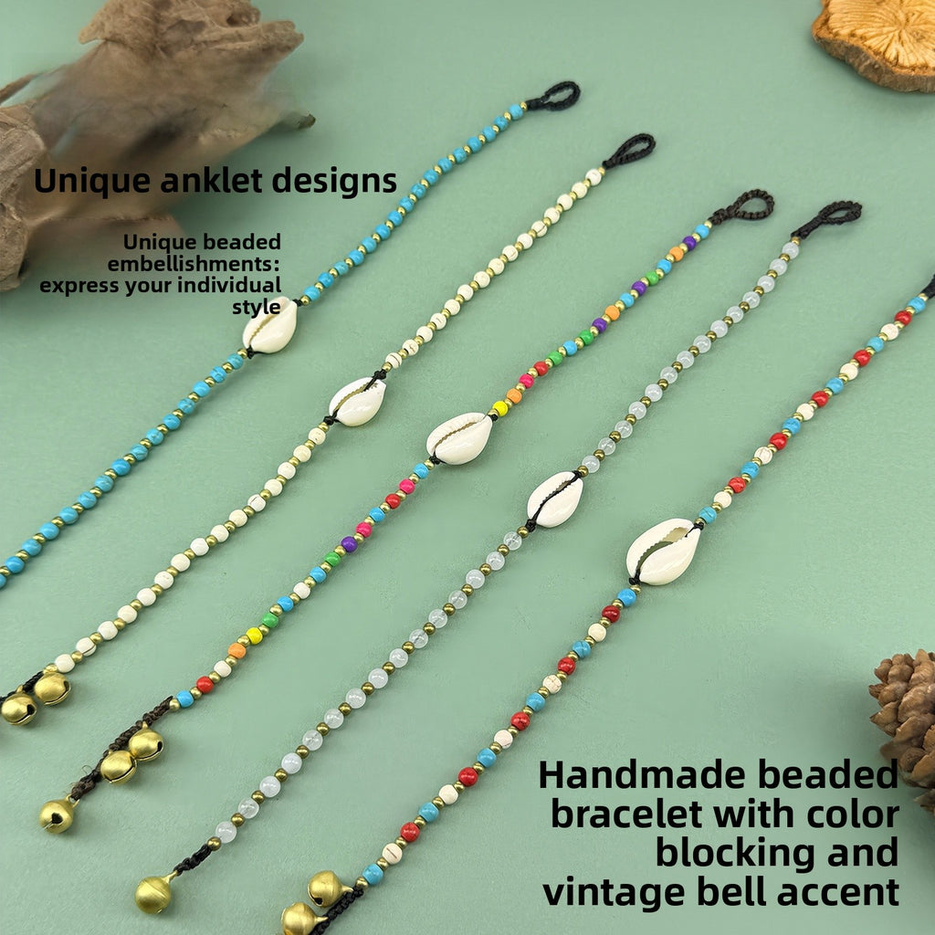 Ethnic Style Red Alloy Braid Anklet For Women Featuring Bell Pattern - view 2