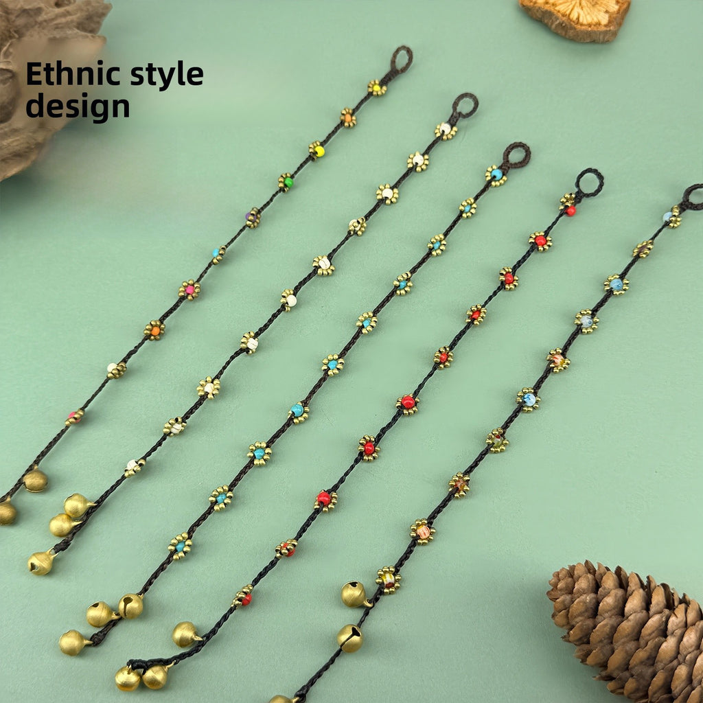 Ethnic Style Red Alloy Braid Anklet For Women Featuring Bell Pattern - view 3