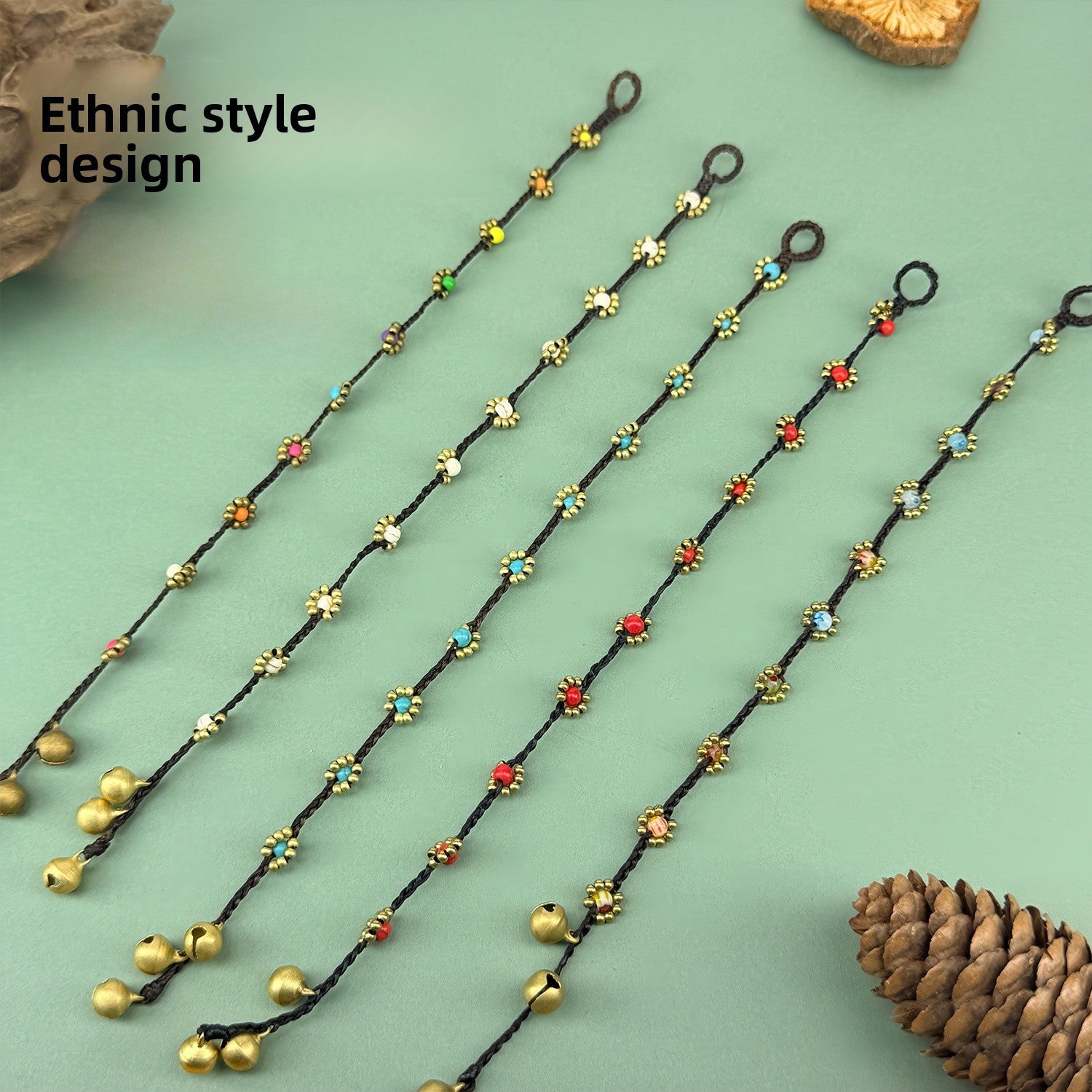 Ethnic Style Red Alloy Braid Anklet For Women Featuring Bell Pattern - view 3