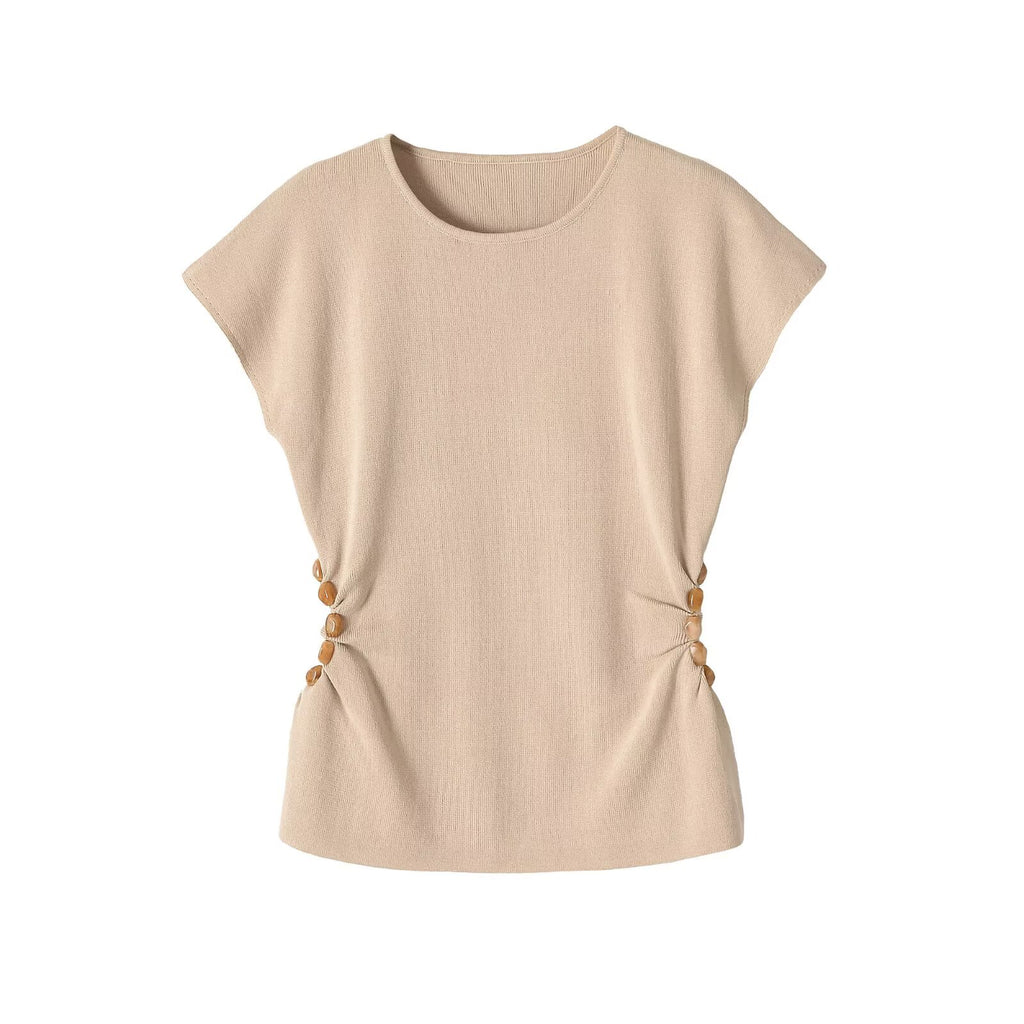 Knit T-shirt With Beading Craft, Pullover Style Women's Top - view 2