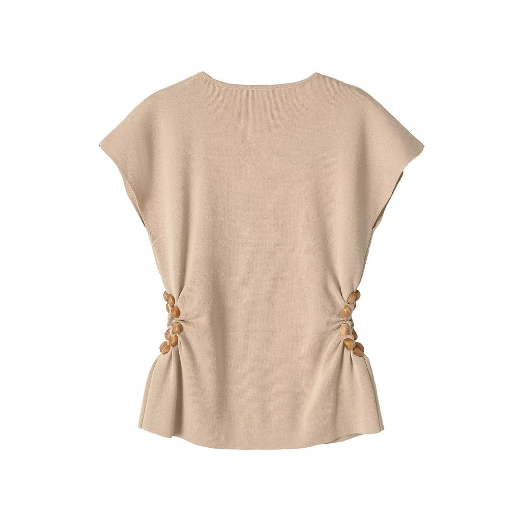 Knit T-shirt With Beading Craft, Pullover Style Women's Top - view 3
