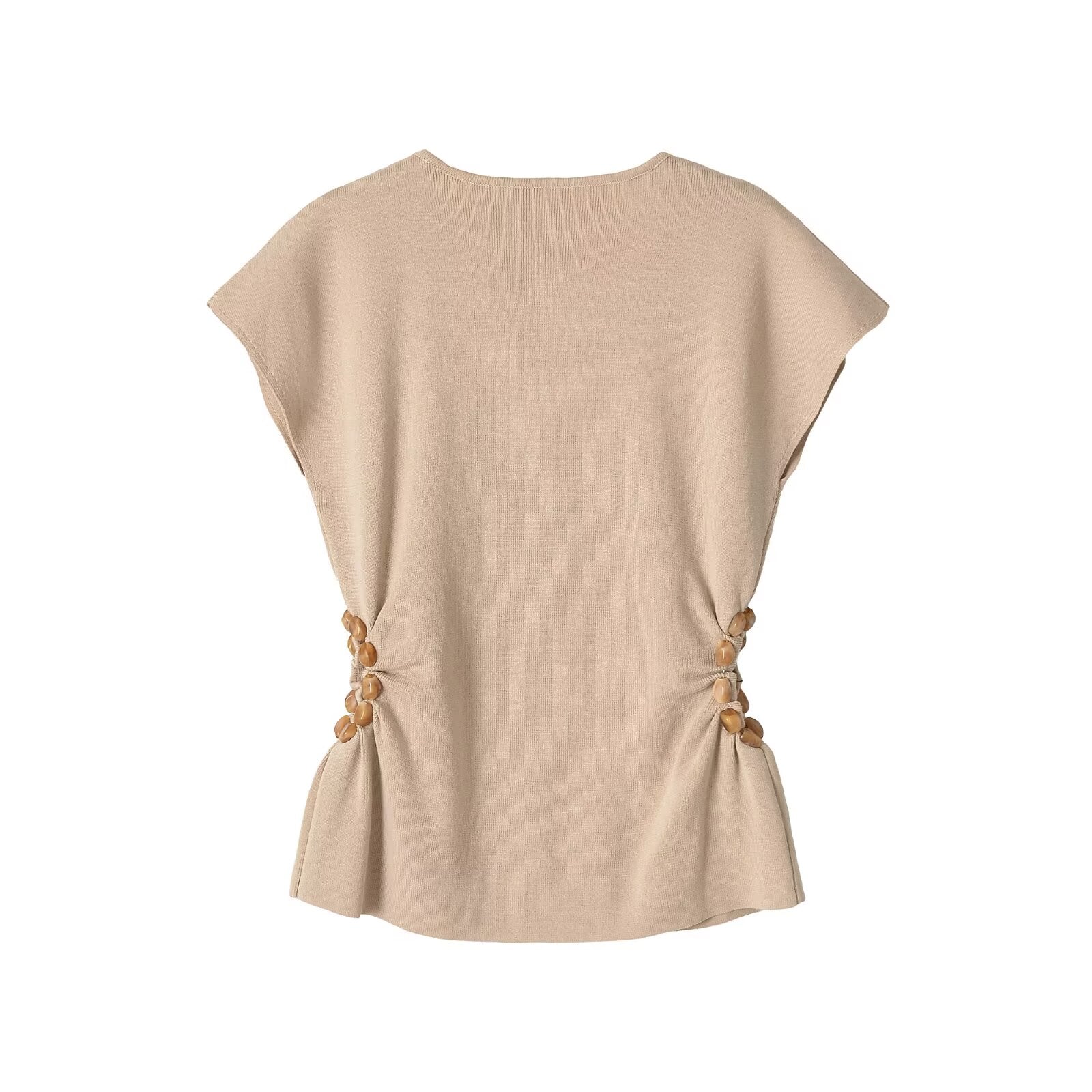 Knit T-shirt With Beading Craft, Pullover Style Women's Top - view 3