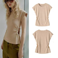 Knit T-shirt With Beading Craft, Pullover Style Women's Top - front view
