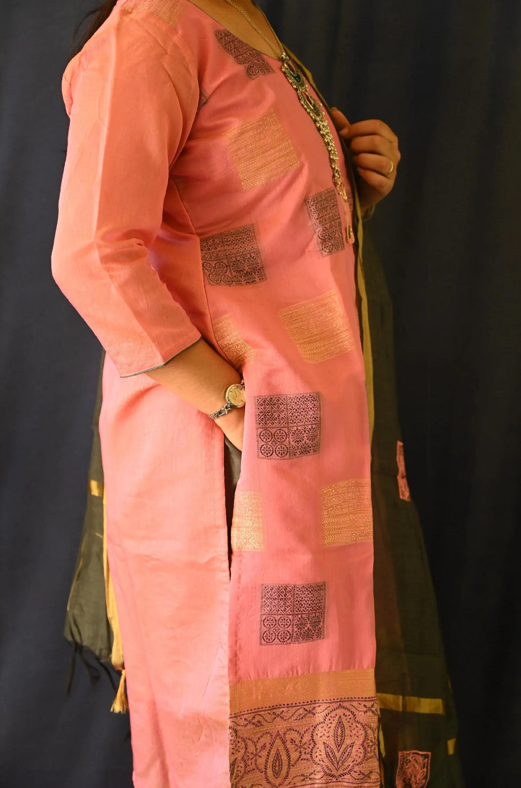 Pink printed Cotton suit ,Pant with pocket and Dupatta