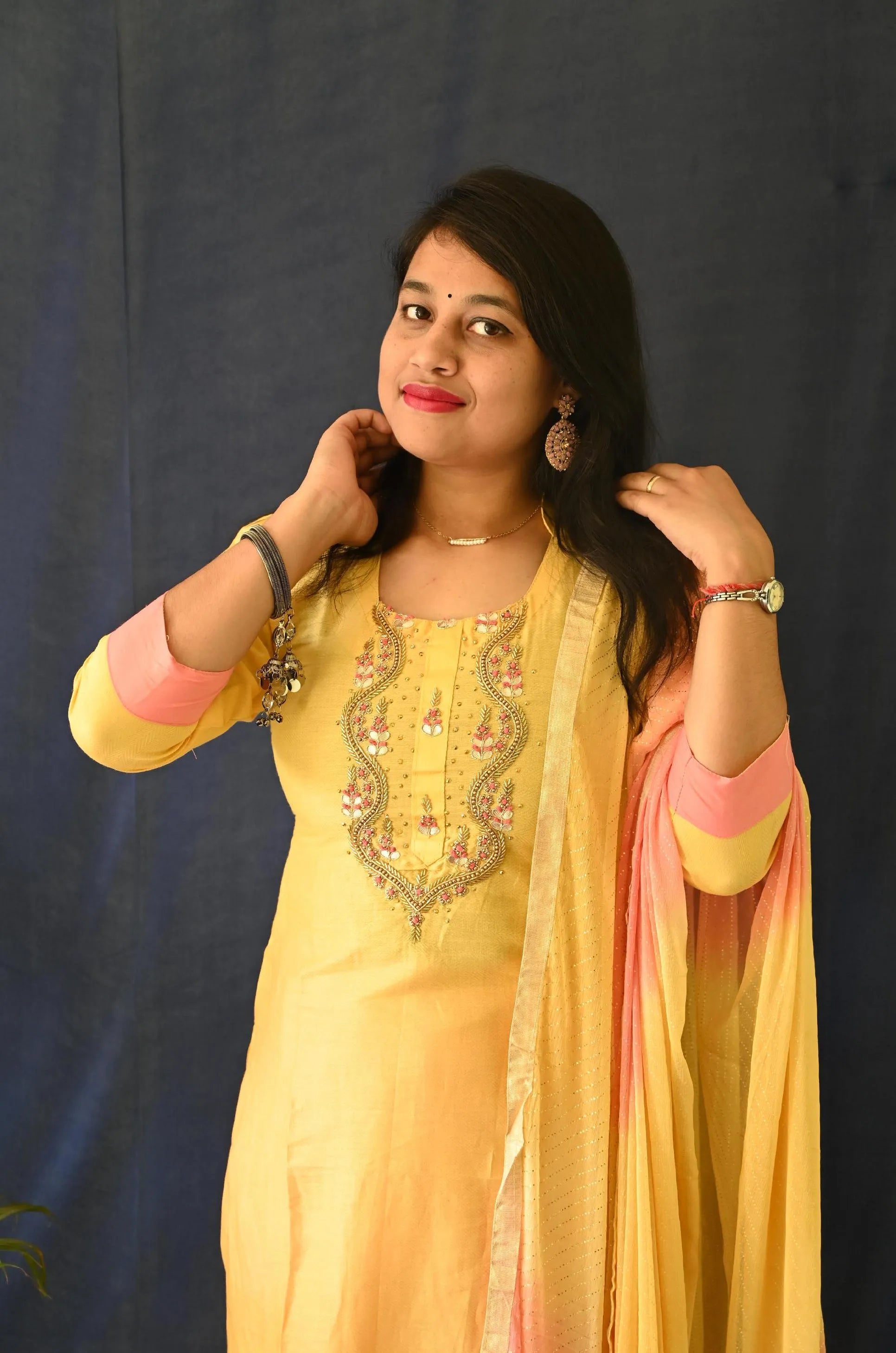 Designer Ikkat cotton suit set with Dupatta