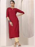 Red Woven Design Rayon Straight Kurta