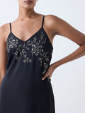 Vark Black Floral Embellished A-Line Dress
