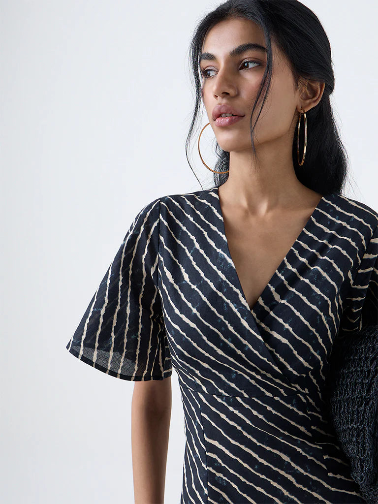 Bombay Paisley Blue Striped Cotton A-Line Dress