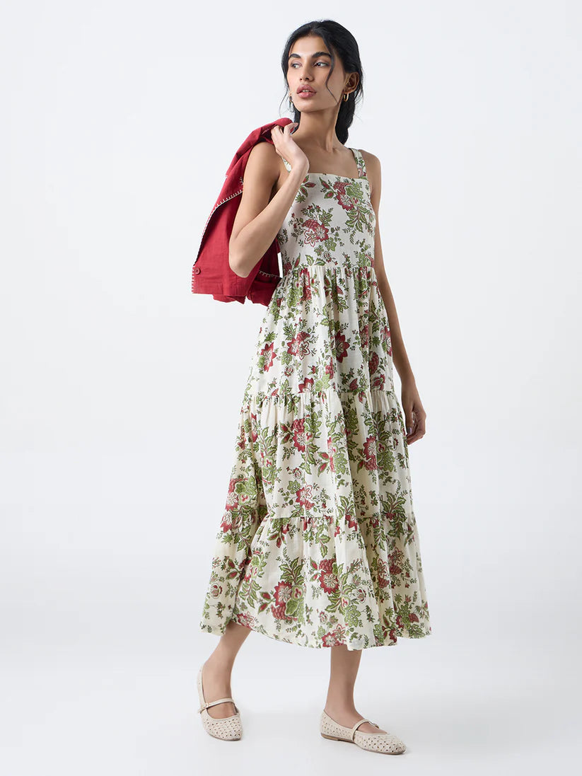 Bombay Paisley Cream Cotton Tiered Dress with Jacket