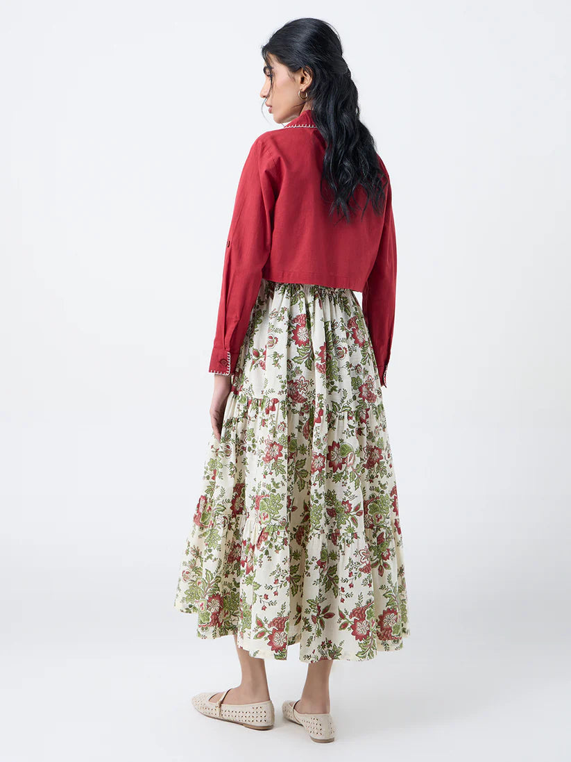Bombay Paisley Cream Cotton Tiered Dress with Jacket