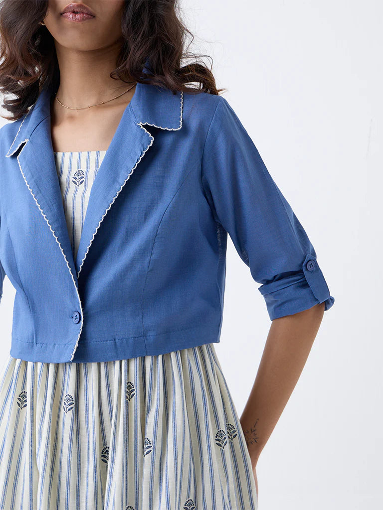 Bombay Paisley Blue Cotton Tiered Dress with Jacket
