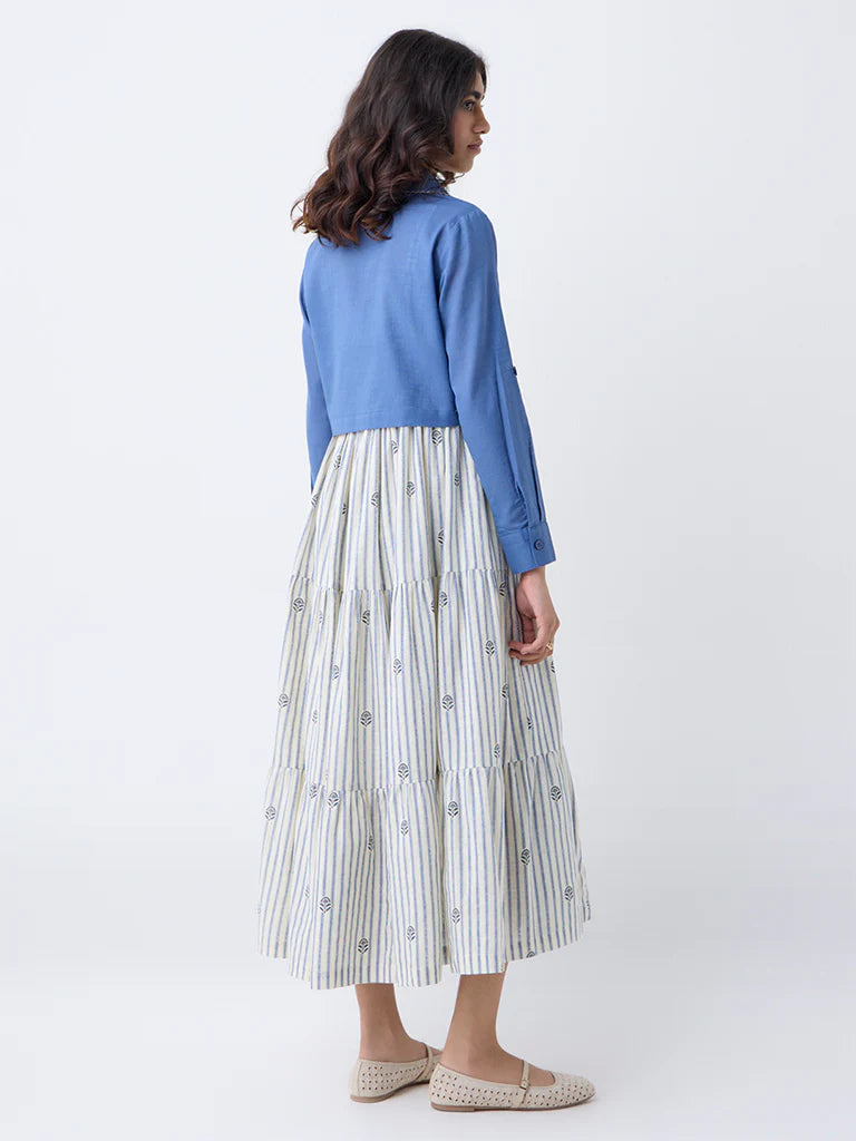 Bombay Paisley Blue Cotton Tiered Dress with Jacket