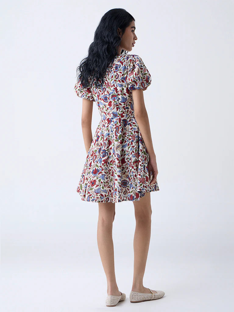 Bombay Paisley Multicolour Floral Cotton A-Line Dress