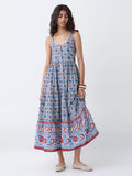 Bombay Paisley Blue Floral Cotton Tiered Dress