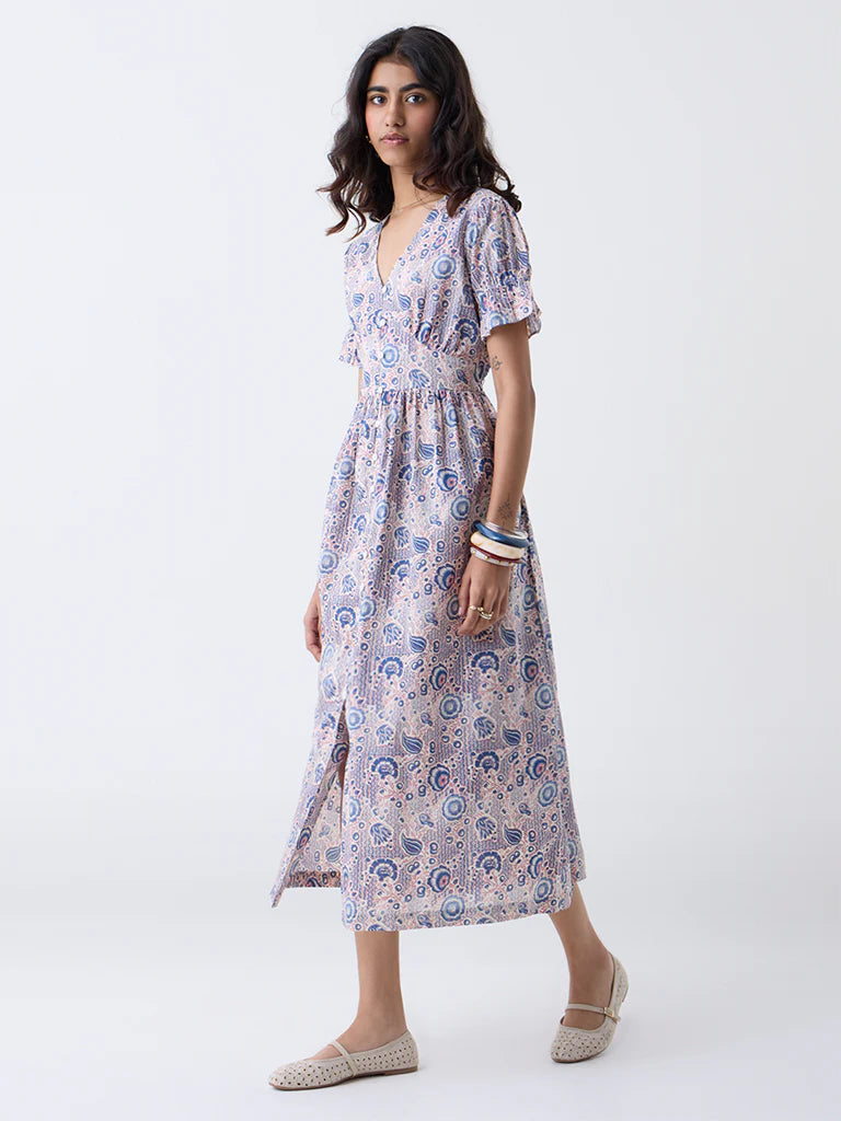 Bombay Paisley Pink Floral Cotton A-Line Dress