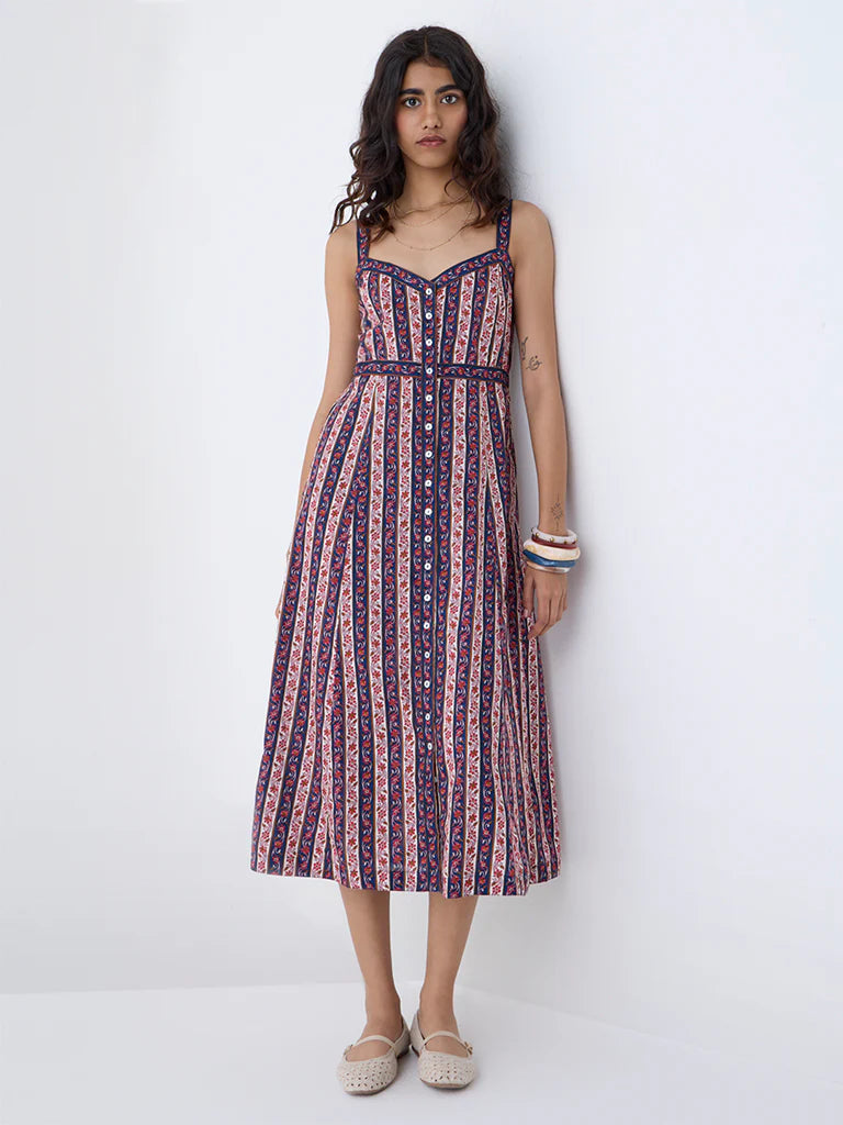 Bombay Paisley Multicolour Floral Cotton A-Line Dress