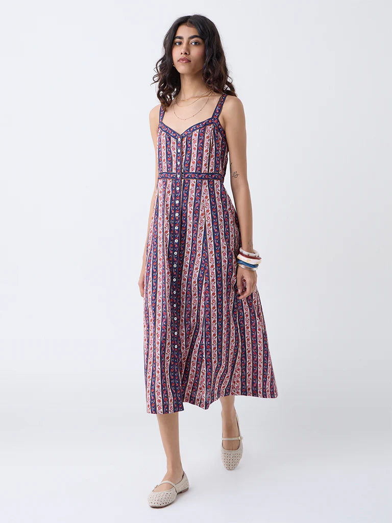 Bombay Paisley Multicolour Floral Cotton A-Line Dress