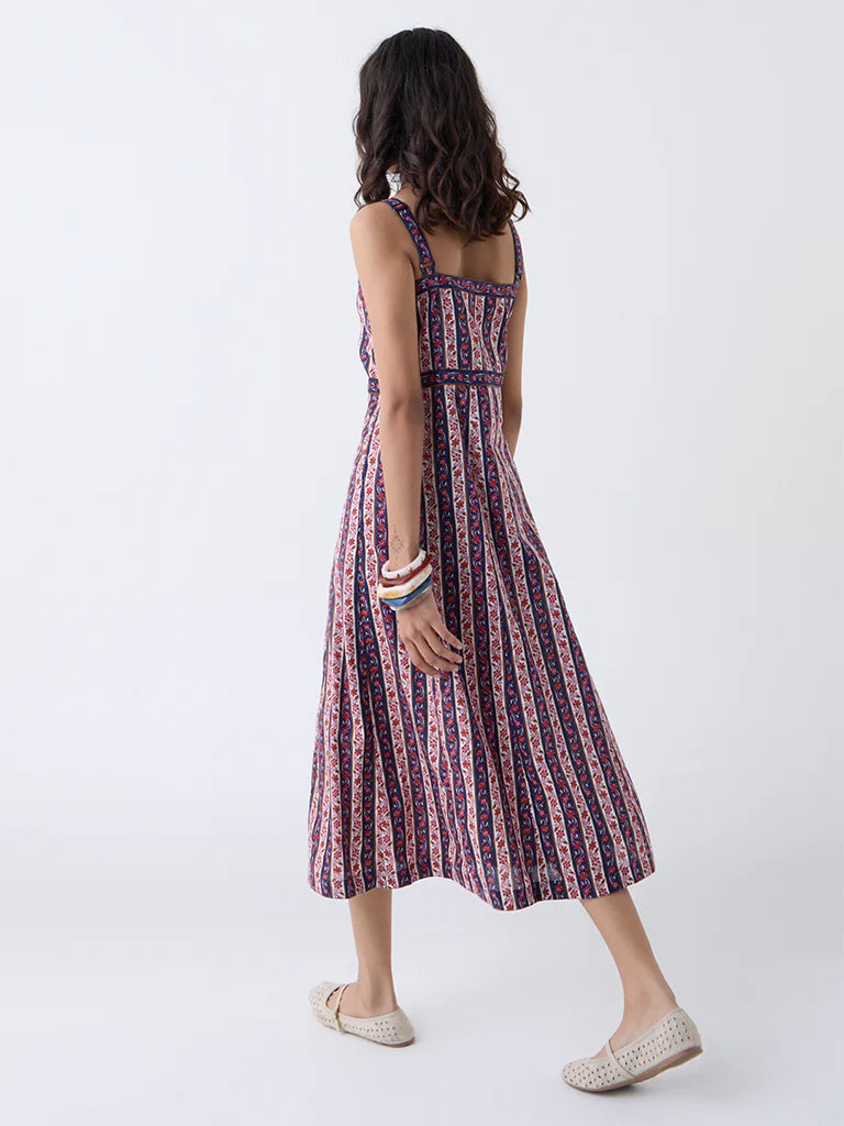 Bombay Paisley Multicolour Floral Cotton A-Line Dress