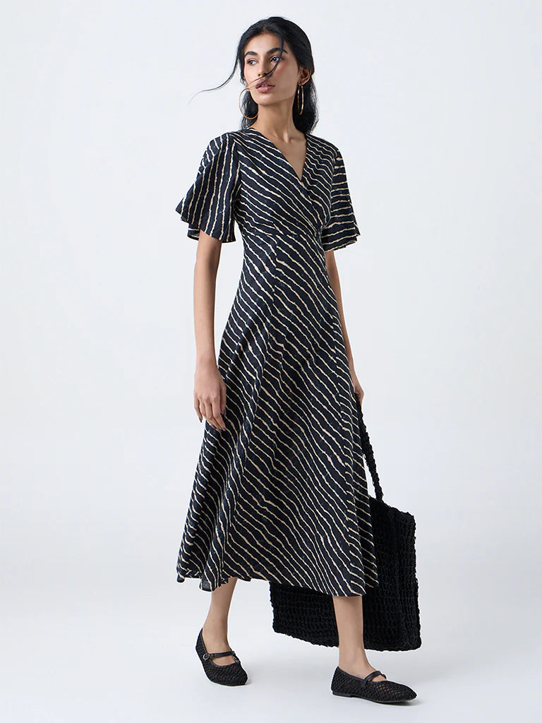 Bombay Paisley Blue Striped Cotton A-Line Dress