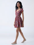Bombay Paisley Red Floral Pattern Cotton A-Line Dress