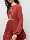 Bombay Paisley Rust Embroidered A-Line Dress