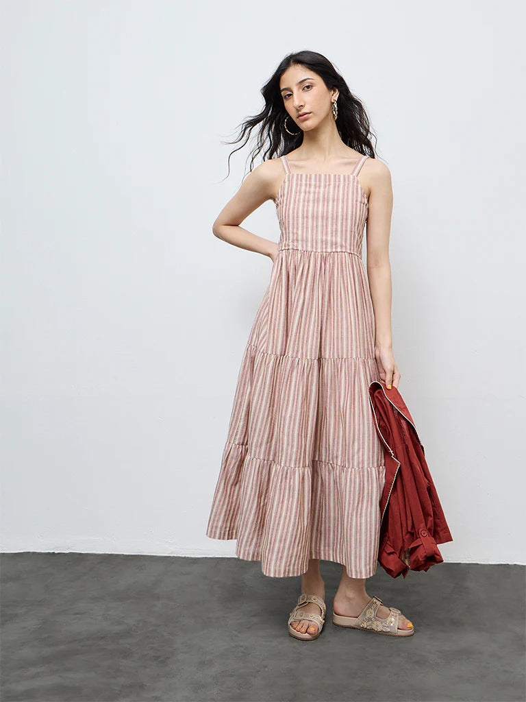 Bombay Paisley Rust Cotton Tiered Dress with Jacket Set
