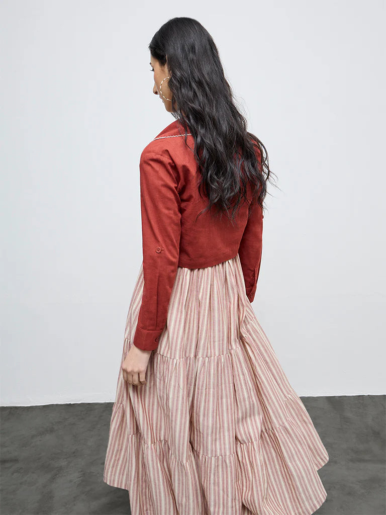 Bombay Paisley Rust Cotton Tiered Dress with Jacket Set